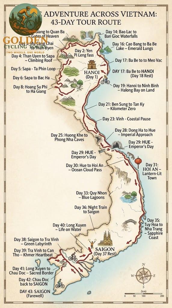 Vietnam Ultimate 43-Day Cycling Adventure from North to South